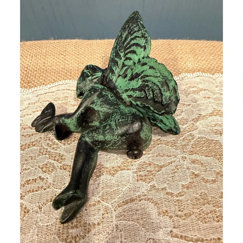 1940's Vintage Style Cast Iron‎ Fairy Wall Hook Verdigris Green Patina Cottage